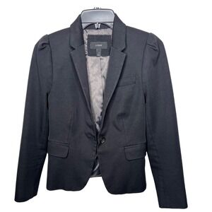 J. Crew Women Black Puff Sleeve Single Button‎ Blazer Jacket Style A2107 Size 4